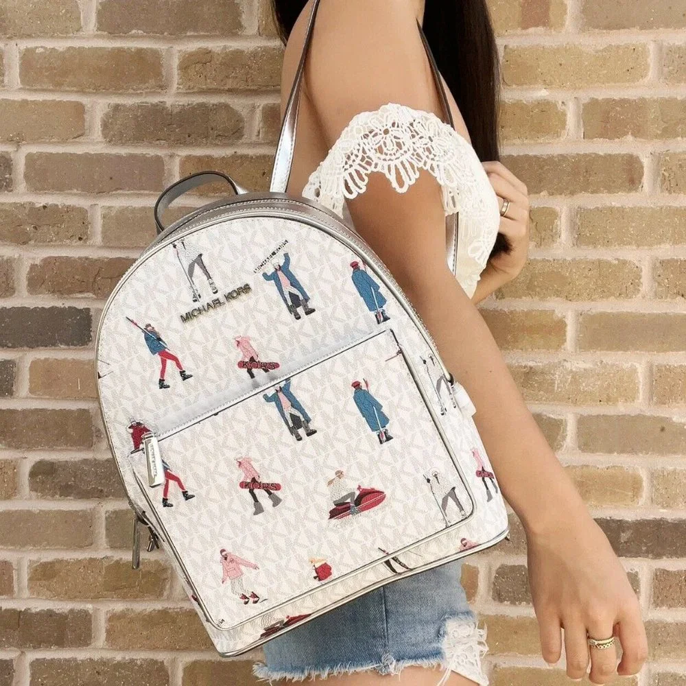 Michael Kors Jet Set Girls Adina Medium Backpack Signature Bright White MK Multi